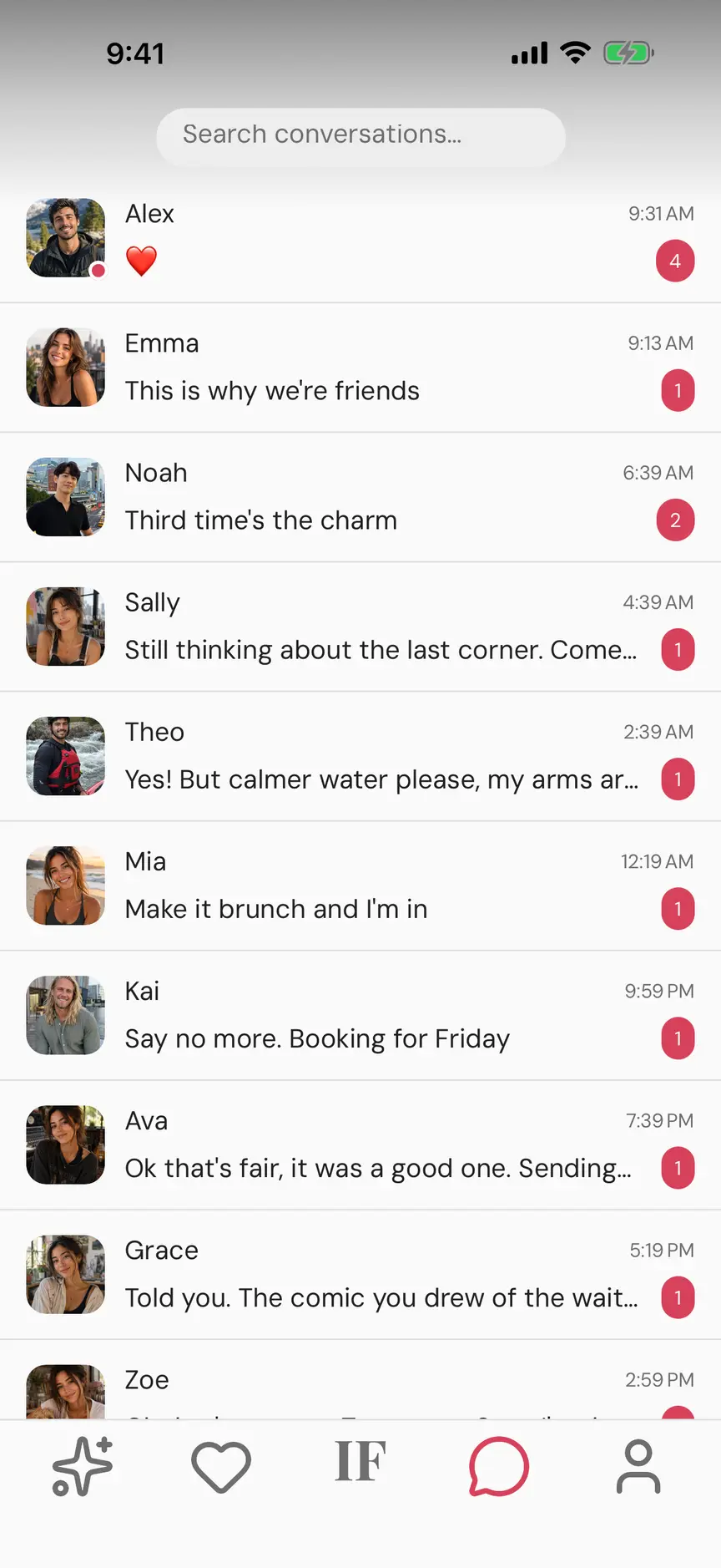The IF app's chat list.